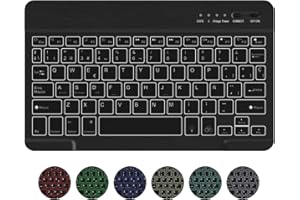 KBCASE Teclado Español Inalámbrico Bluetooth, Incluye Letra Ñ, 7 Colores Retroiluminado-Teclado Bluetooth Ultra Delgado con Batería Recargable, Sistemas de iOS, Android, Windows