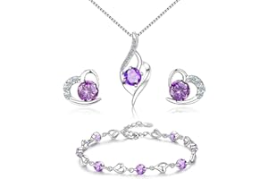 FINDOUT blaue Kristall Halskette Frauen Schmuck Set CZ Sterling Silber Herzform Anhänger Halskette und Ohrstecker Armbänder Armbänder für Frauen Mädchen mit Silberkette Schmuckschatulle