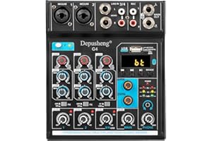 Depusheng G4 4-Kanal-Audio-Mixer, tragbare Mini-Sound-Mixer-Konsole mit USB, tragbares digitales Sound-Interface für USB PC-Aufnahme/DJ-Bühne