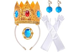 Goenb Prinzessin Peach Kostüm Zubehör, 4 Stück Set Von Prinzessin Peach Krone/Ohrringe/Handschuhe/Brosche Dress up Für Frauen Mädchen Karneval Halloween Cosplay