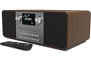 DAB/DAB+ & FM Digital Radio with CD Player | Bluetooth & USB MP3 Player | 60W Premium Sound | Remote Control | Mains Powered | Perfect for Home Entertainment | AZATOM D4 (Walnut)