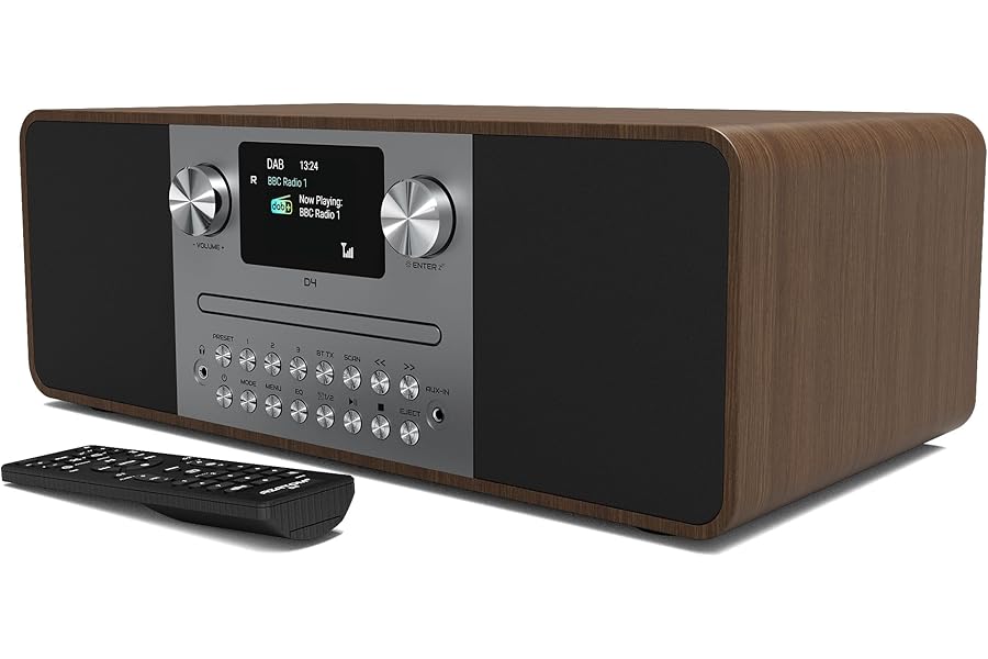 DAB/DAB+ & FM Digital Radio with CD Player | Bluetooth & USB MP3 Player | 60W Premium Sound | Remote Control | Mains Powered | Perfect for Home Entertainment | AZATOM D4 (Walnut)