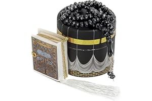 ihvan online, Islamischer Gebet Zylinder Geschenkbox mit elegantem Samt bedeckte Mini Koran & Gebetsperlen Tesbih, Ramadan & Eid Gift, Schwarz