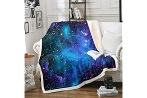 Tbrand Kinder Kuscheldecke Galaxie Sternenhimmel Flanell Fleecedecke für Jungen Mädchen Weich Atmungsaktiv Microfaser 130x150cm Decke Decke für Sofa Lila Blau