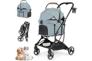 Beberoad T3 3-in-1 Pet Stroller Dog Pram for Small Medium Dogs Cats Under 44lbs, Foldable Pet Pram Dog Pushchair Detachable Carrier with Pad and Cup Holder, Green