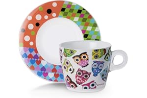 Omada Design, Set 2 Tazze Cappuccino, Tè, in Plastica Infrangibile con 2 Piattini, Linea Plexart