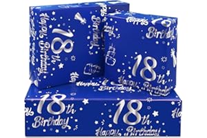 DXTXTJ 18th Birthday Wrapping Paper,5Pcs 50 * 70cm Blue Silver Wrapping Paper for Boy Girls Birthday Decorations