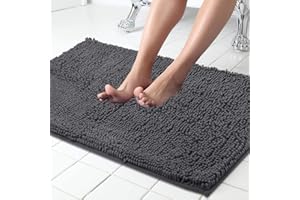 ITSOFT Chenille Bath Mat, Non Slip Bathroom Mat for Bathroom, Absorbent & Machine Washable Toilet Mat, Soft Plush Bathroom Rug, Bathroom Accessory (60x50cm, Charcoal Grey)