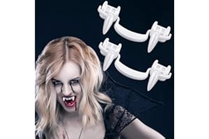 DEREINE 2 Paia Denti da Vampiro Retrattili,Denti Vampiro Halloween,Canini da Vampiro Riutilizzabili,Puntelli di Cosplay Halloween Costume da Festa per Bambini e Adulti
