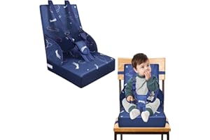YUENFONG Baby Sitzerhöhung, Kinder Sitzkissen 3 Punkt Sitzgurt Stuhl Faltbar, Stuhlerhöhung Tragbare Kindersitzkisse mit Rückenlehne, Boostersitze für Unterwegs, Zu Hause, Blau