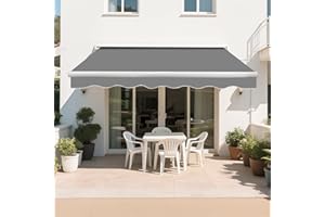 Green Bay 2.5 x2m DIY Patio Retractable Manual Awning Garden Sun Shade Canopy Gazebo Grey with Fittings and Crank Handle