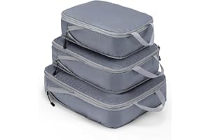 Meowoo Paczki Kompresyjne, Organizator Walizek Podróżnych z Rozszerzalną Kompresją, Wodoodporne Torby Podróżne do Walizek i Plecaka (szary, 3 szt)