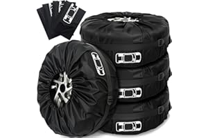 Gucass Zestaw worków na opony 4 sztuki, osłony na opony 19–23 cali, wodoodporne worki na opony i osłona na oponę, worek na oponę do przechowywania i transportu, ochrona przed UV, kolor czarny, rozmiar