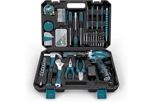 Perceuse à Percussion Sans fil 12V - Sundpey Malette Outils 206 Pièces, avec Jeu de Tournevis et Pinces, Caisse a Outil Complete avec Perceuse pour Jardin, Bureau, Réparation à Domicile