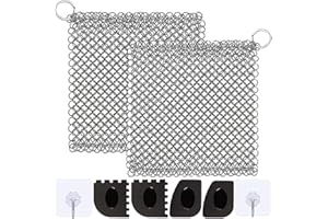 TOTONY Ringreiniger Dutch Oven, Gusseisen Reiniger, Grill Bürste Reinigungsset, 316 Edelstahl Kettenschrubber, Topfreiniger mit Schaber, BBQ Dutch Oven Zubehör für Gusseisen Pfannen, Töpfe, Grillpfannen,Woks