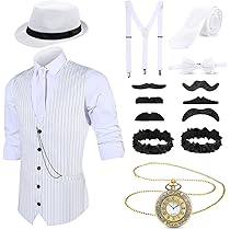 1920's Mannen Gatsby Gangster Kostuum Accessoires Set - 20s Fedora Hoed Jarretelle Retro Pocket Watch Bow Tie Valse Baarden Tabak Pijp