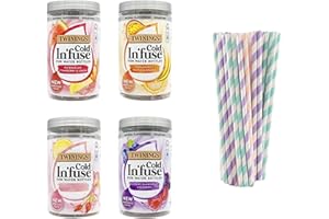 Twinings Cold Infuse Selection Starter Pack includes 48 Infusers Summer Flavours Bundled with Inese Paper Straws