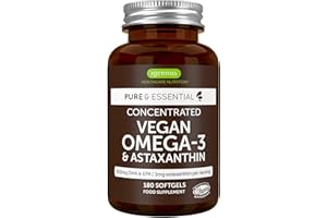IGENNUS HEALTHCARE NUTRITION Omega 3 Vegan, Olio di Alghe & Astaxantina Antiossidante, 1344mg Omega 3, 180 Capsule, 400mg DHA & 200mg EPA,Ingredienti Puliti, Softgel Facili da Deglutire - Igennus