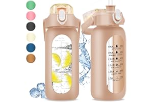 BYMUGO Szklana butelka na wodę o pojemności 1 litra ze znacznikiem czasu, 1000 ml, duże sportowe motywacyjne butelki na wodę z uchwytem i silikonowym etui, 1 litrowa szczelna butelka na napoje na siłownię,