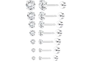 ADRAMATA 7 Paar Threadless Ohrstecker Chirurgenstahl Ohrringe Set für Damen Herren 2-8mm Zirkonia Knorpelohrringe 18K Gold Ohrstecker für Tragus Daith Helix Ohrpiercing Flache Rückseite Ohrringe