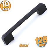 10 Adet Radus 128 mm - 12.8 cm Siyah Metal Mobilya &Ccedil;ekmece Mutfak Dolabı Dolap Kulpları Kulbu Kulpu