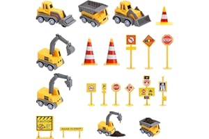 KQDRAVINE Ruspa Giocattolo Decorazioni Torta Compleanno con 14 Accessori per Segnali stradali, Escavatore Giocattolo Decorazioni per Torte, Macchinina