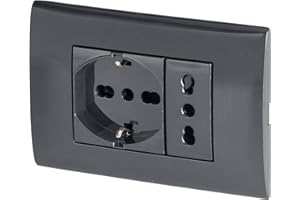 Poly Pool PP6094.1X Kit Incasso Con Frutti Presa Corrente Elettrica Schuko Pluristandard Spina 10A/16A Italiana/Tedesca E Frutto Presa Bivalente 10A/16A, Nero