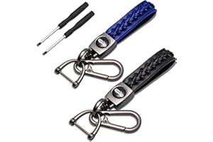 MFCGHXR Llaveros para Coche,Llavero de Cuero Trenzado Con Cordón para Llave de Coche de 2 Piezas Con Llavero de Metal y Llavero de Herradura (Negro y Azul)
