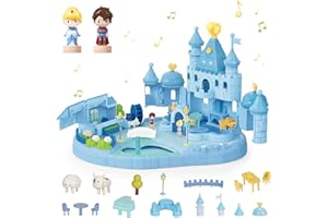 fygurso Dream Princess Castle Playset with 2 Magnetic Control Movable Little People Toys, Magnetic Doll House Building Toys with Light & Music for Pretend Play, Gift for Girls Toy Kids ages 6+