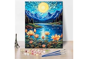 TISHIRON Paint by Numbers Kit for Adults Mountains Landscape, DIY Flowers Paint by Numbers, Night Natural Landscape Paint by Numbers Kit Oil Painting Acrylic Painting Arts and Craft 16x20Inch Without Frame