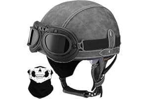 BYGMW Deutsche Leder Motorrad Halbhelme mit ECE, Vintage Helme mit Schutzbrille, Jethelm Retro, Chopper Helm, Scooter-Helm, Fahrradhelm, mit Sonnenblende und Herausnehmbares Innenfutter