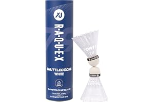 Raquex-badmintonbollar i nylon – Rör med 6 naturliga fjäderbollar av naturkork – Tre hastigheter – Vita eller gula fjäderbollar, inomhus utomhus hållbara badmintonbollar