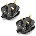 DKURVE UK 13 A Fused Mains with Cord Grip Rewireable Plugs Black 3 Pin UK Mains Top Plug 13A 13 AMP Appliance Power Socket Fuse Adapter Household Black - Pack of 2