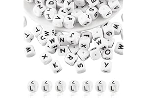 BEEFLYING 20 cuentas de silicona en forma de cubo blanco, 12 mm, cuadradas, inicial, agujero grande, cuentas espaciadoras sueltas para pulseras y collares, decoración de joyería (letra L)