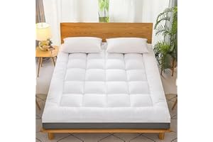 VINGARDIUM LEVIOSA VL Mattress Topper 10cm Thick Hotel Quality Microfiber Filled Box Stitched Quilted Bed Topper with 4 Corner Straps Hypoallergenic Soft and Firm Hotel Quality (10 CM, Double - 137 x 190 CM)