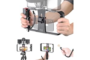 Zeadio 2-in-1 Smartphone-Video-Rig, kabelloser Griff-Stabilisator, Handy-Stativhalterung mit Fernauslöser für alle Smartphones
