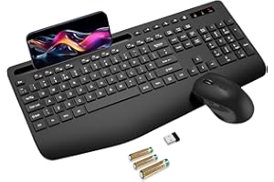 SABLUTE Wireless Keyboard and Mouse Set, 2.4G Ergonomic Cordless Set with Wrist Rest, Phone Holder, Batteries Included, Lag-Free Silent Keyboard and Mouse Combo for Laptop, PC, Mac, Windows