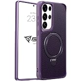 Babilden Samsung Karbon Fiber Materyal Stand &Ouml;zellikli Lens &Ccedil;er&ccedil;eveli ve Sararmayan G&uuml;&ccedil;l&uuml; Darbe Emici Premium Kılıf (Mor, Gal