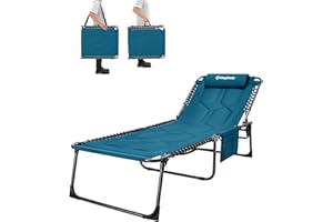 KingCamp Oversize Padded Sun Lounger Garden 5-Position Adjustable Backrest 78.7x26.7in Folding Sun Loungers for Heavy People Sun Bed with Pillow Lounge Chair for Camping Patio Pool Indoor Outdoor