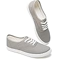 Womens Classic White Sneakers,Low Top White Canvas Shoes,Lightweight Casual Canvas Sneakers