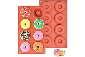 Kezidhp Lot de 2 Moules à Donuts Anti-Adhésifs en Silicone Platine - 8 Cavités Réutilisables (Bagels, Muffins, Cookies, Pâtisseries) - Résistants Haute Température (240°C), Lavables au Lave-Vaisselle