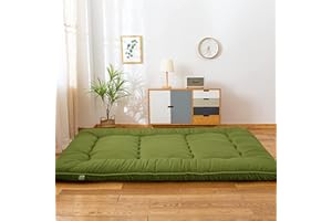 YOSHOOT Materasso giapponese per futon, tappetino per letto in tatami spesso, pieghevole, arrotolabile, per dormitorio, per letto (Verde, 90 x 190cm)