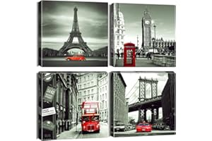 Artscope 4 Parties Impression sur Toile - Paysage Rouge et Urbain Impression sur Toile Décoration Murale pour Chambre Peintures à l'huile pour Maison Bain Salon Chambre 30x30CM