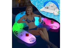 DeeprBling Aufblasbarer Pool Luftmatratze Schwimmsessel mit Farbe Wechselnden Lichtern, Solarbetriebene Schwimmsessel für Pool Erwachsene mit Sonnendach, Becherhalter & Griffe, Pool Sessel Aufblasbar