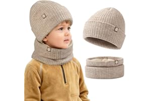 AOOSA Mütze und Schal Set Kinder, Beanie Kinder und Loop Schal Set, Wintermütze Beanie & Schlauchschal, Strickmütze Warme Knit Skull Cap Unisex Jungen Mädchen 2-8 Jahre für Ski Fahrrad Outdoor