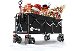 ‎SEKEY Sekey XXXL Bollerwagen Faltbar 300L 200KG Belastbar, Faltbarer Bollerwagen 17x10 cm Extra Breite Reifen Alle Gelände, Patentiert Klappbar aus Vier Richtungen, XXXL-Super 4013, Schwarz