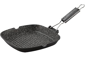 Barazzoni Gli Speciali Gamme Pressofuso Poêle Grill en Aluminium et intérieur en Marmotech, 26 cm x 26 cm, Noir moucheté