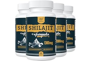 ‎SOLAVICA Shilajit Kapseln 1300mg Tagesdosis mit Ashwagandha-Wurzel-Extrakt, 60% Fulvosäure, Reines Hochdosiertes Kapseln (4er Pack)