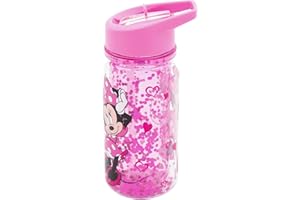 Claire's Disney© Minnie Mouse Bouteille pour Enfants | Avec Paille | Transparent avec Paillettes Roses & Couvercle | 300ml | Gourde pour l'École, le Sport & l'Hydratation Quotidienne | Plastique
