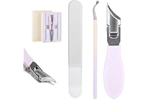 LASUROA 3uds Juego de Cortaúñas Encarnadas, Mandíbula Ancha Biselado e Inclinado Pico Águila con Lima y Herramienta Corte para Uñas Gruesas Manos y Pies para Personas Mayores (Lavanda)